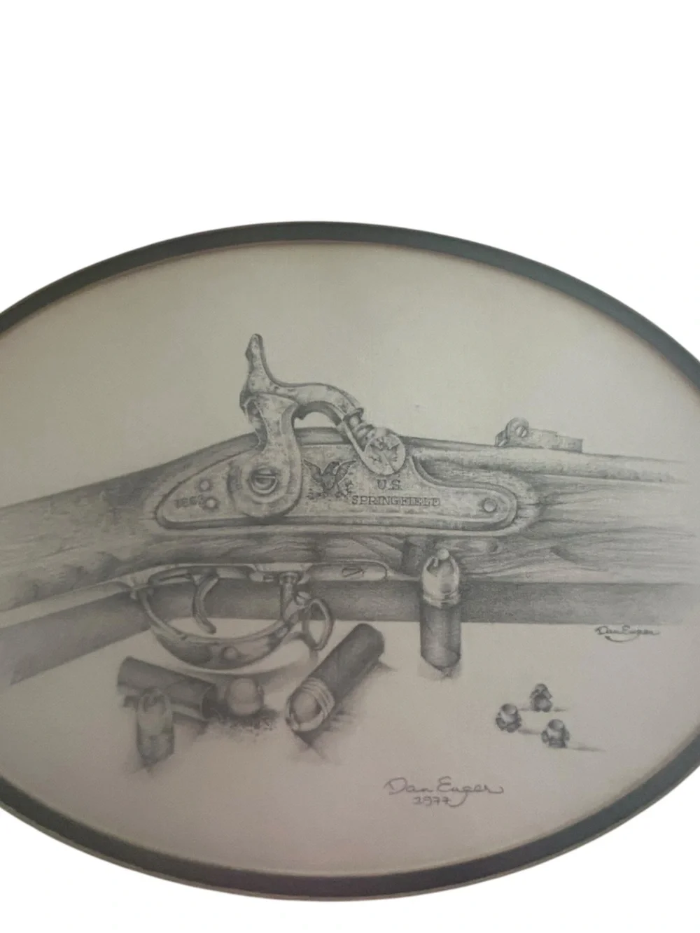 Framed Black & Gold Vintage Rifle Pencil Drawing by Dan Enger